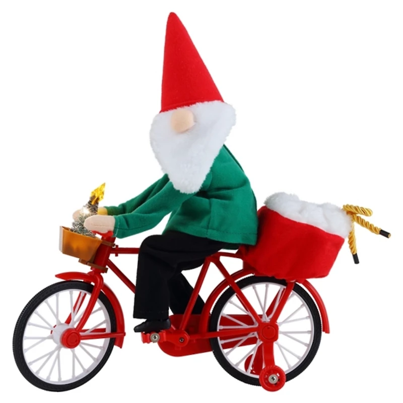 Pre-Lit Moving Christmas Gnome Bicycle Figurine