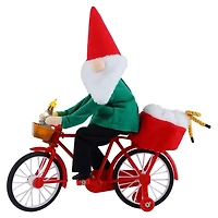 Pre-Lit Moving Christmas Gnome Bicycle Figurine