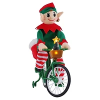 Pre-Lit Moving Christmas Elf Bicycle Figurine