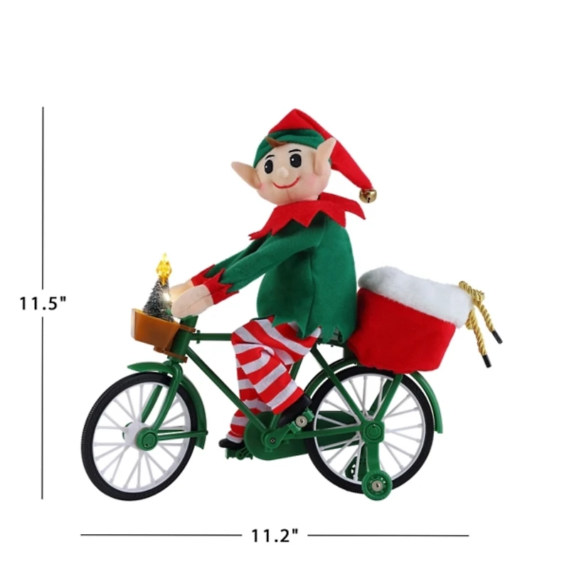 Pre-Lit Moving Christmas Elf Bicycle Figurine