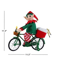 Pre-Lit Moving Christmas Elf Bicycle Figurine