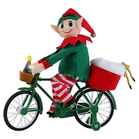 Pre-Lit Moving Christmas Elf Bicycle Figurine