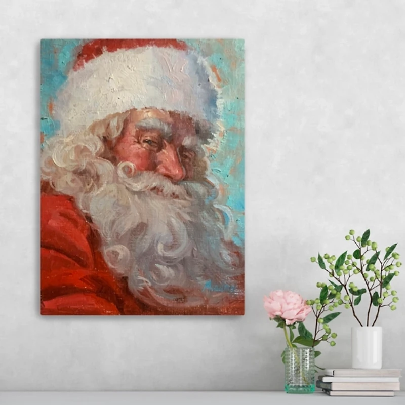 Teal Santa Portrait Canvas Art Print