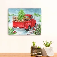 Holiday Puppies in Truck Canvas Art Print