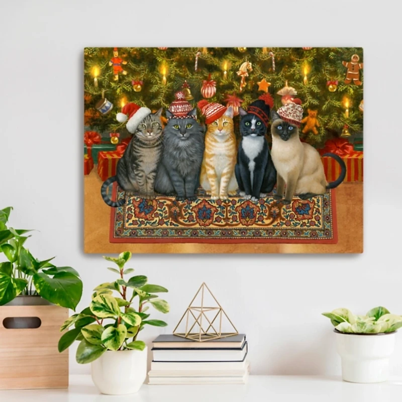 Christmas Cats in Knit Caps Canvas Art Print