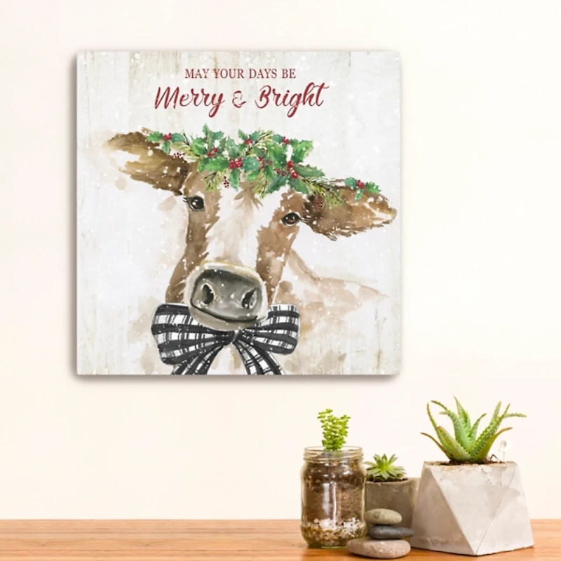 Merry and Bright Cow Canvas Art Print