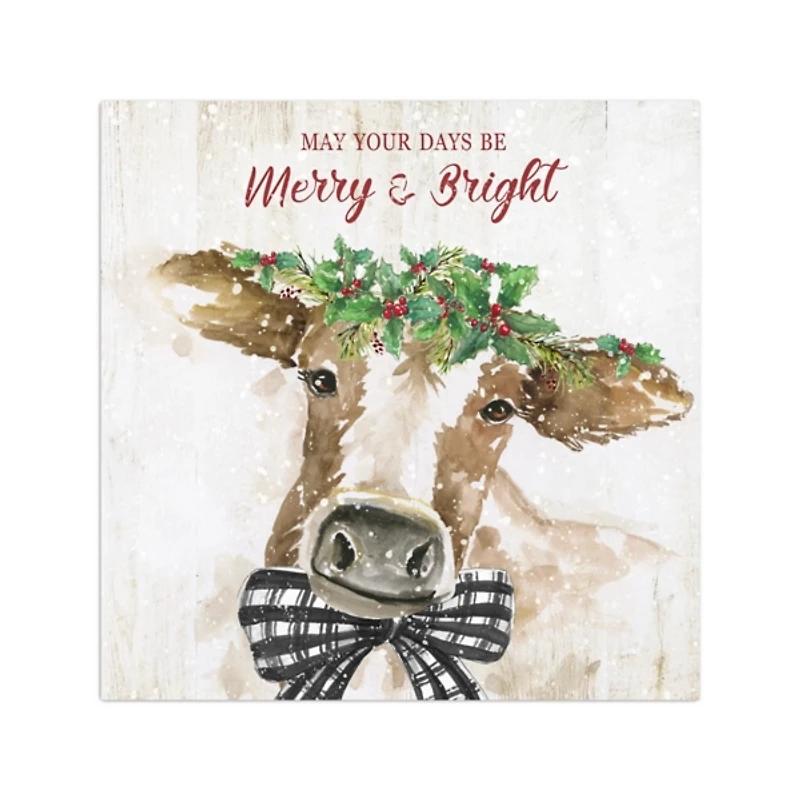 Merry and Bright Cow Canvas Art Print
