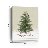 Merry Christmas Snowy Tree Canvas Art Print
