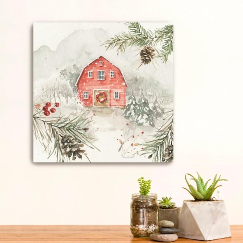 Wintery Pineberry Barn Canvas Art Print
