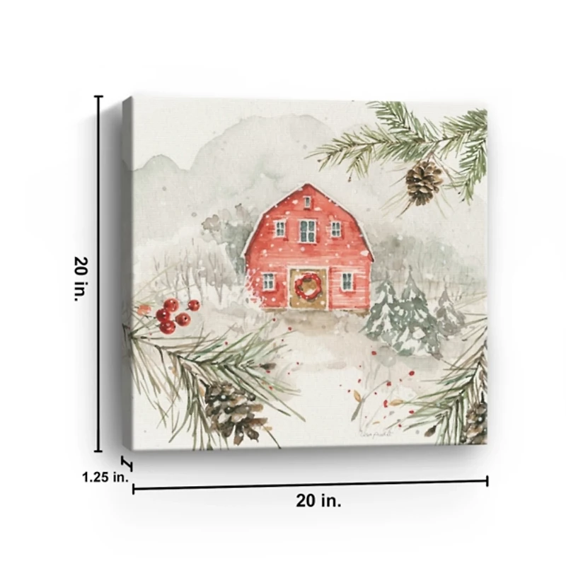 Wintery Pineberry Barn Canvas Art Print