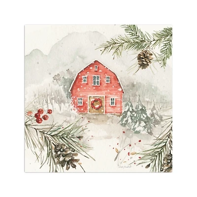 Wintery Pineberry Barn Canvas Art Print