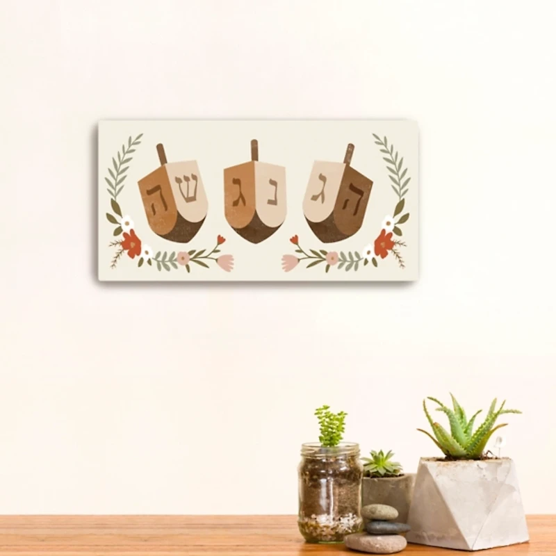 Floral Dreidel Trio Canvas Art Print