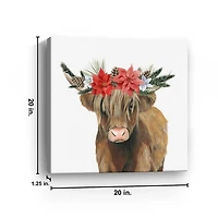 Poinsettia Highland Cow Canvas Art Print