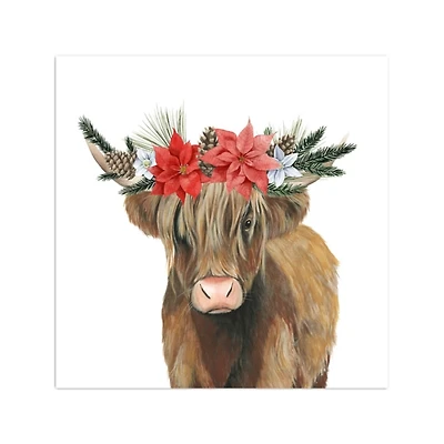 Poinsettia Highland Cow Canvas Art Print