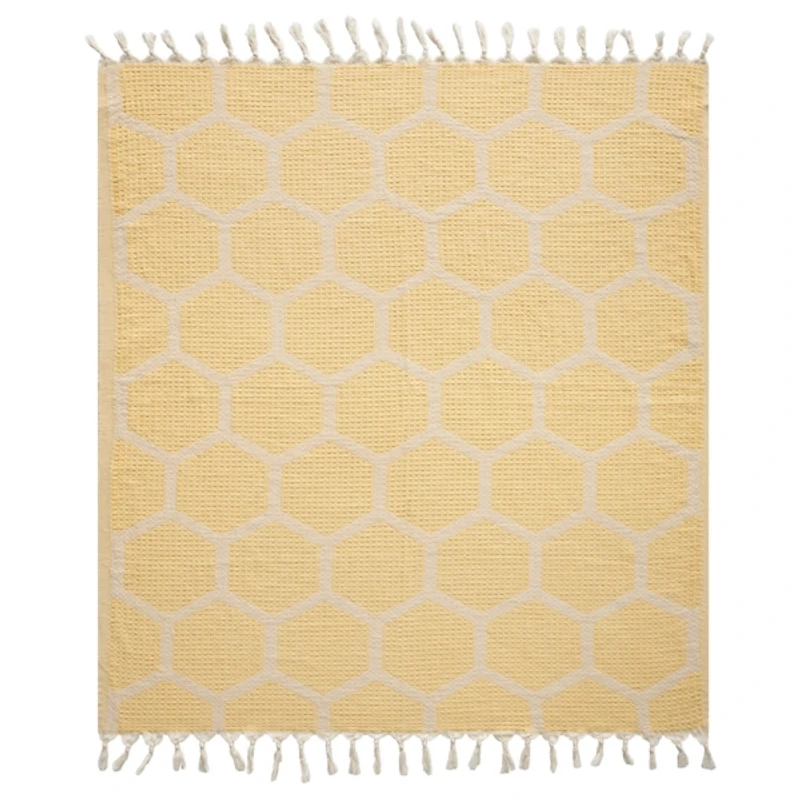Yellow Honeycomb Cotton Throw