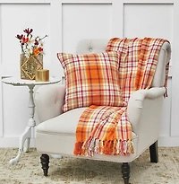 Bright Orange Harvest Plaid Throw