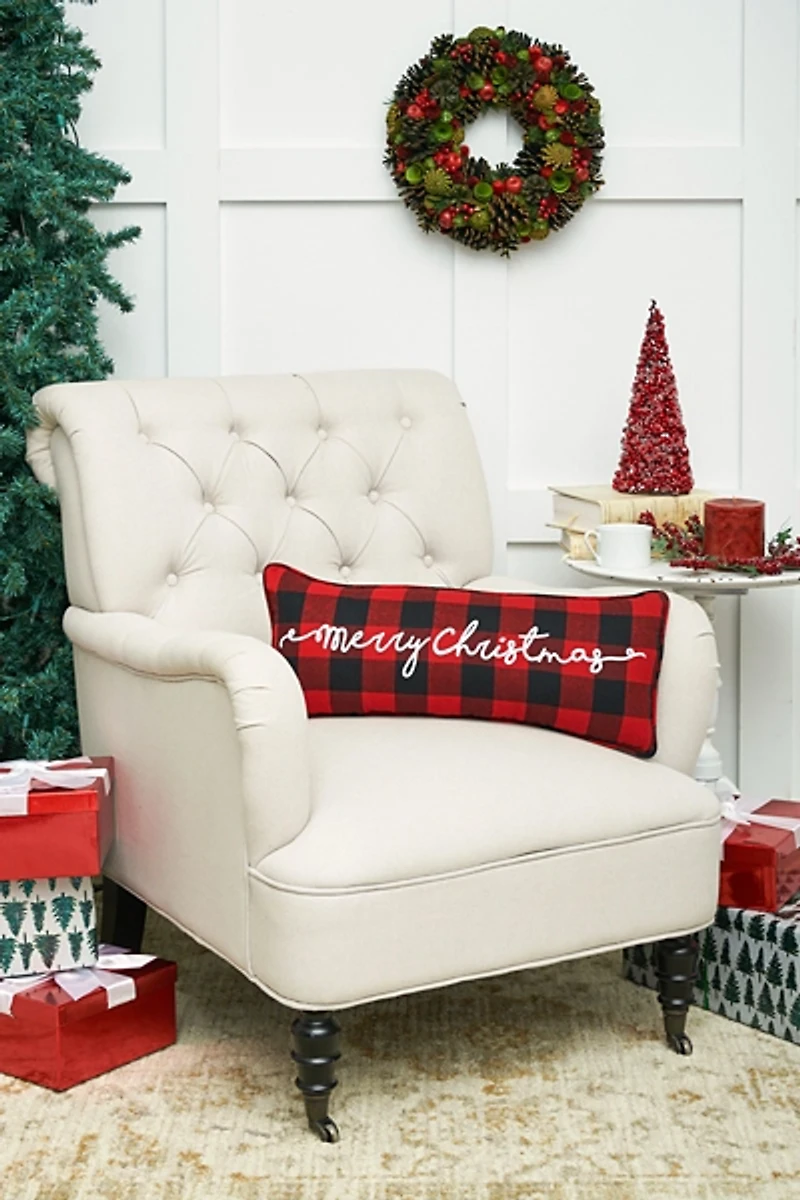 Red and Black Plaid Merry Christmas Pillow