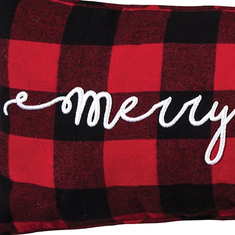 Red and Black Plaid Merry Christmas Pillow
