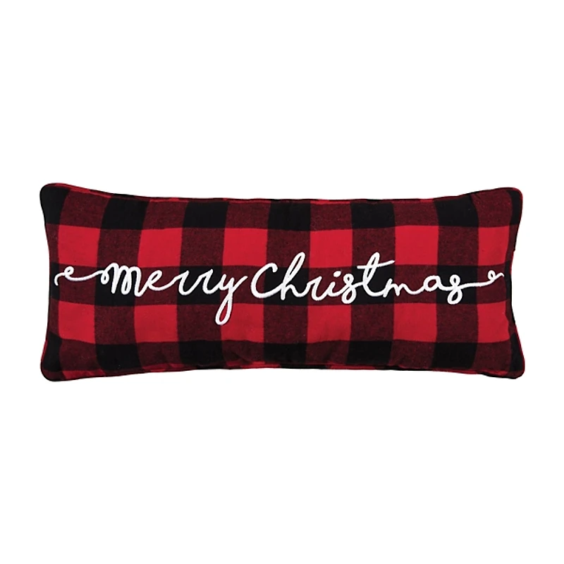 Red and Black Plaid Merry Christmas Pillow
