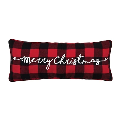 Red and Black Plaid Merry Christmas Pillow