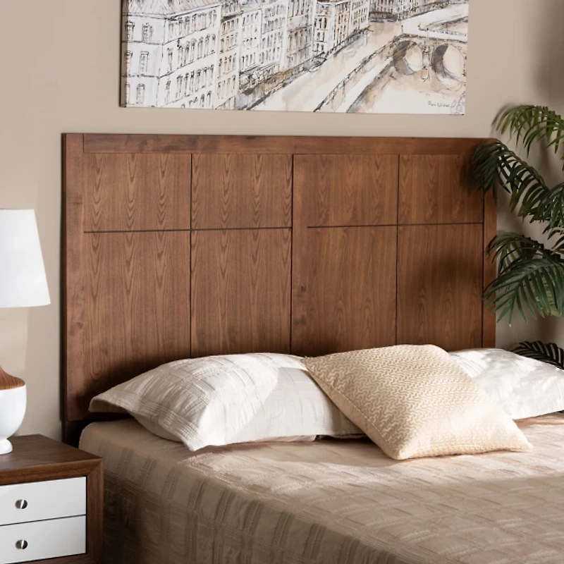 Ash Walnut Wood Panel Queen Headboard