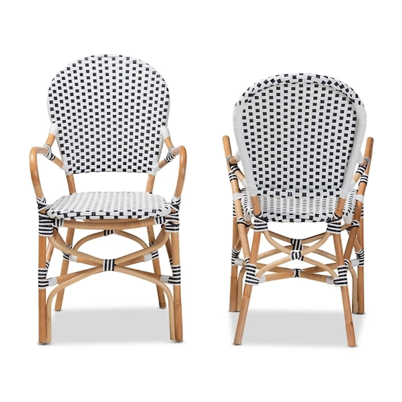 Black and White Woven Dining Chairs, Set of 2