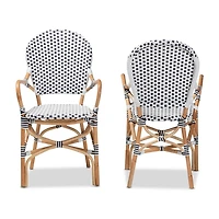 Black and White Woven Dining Chairs, Set of 2