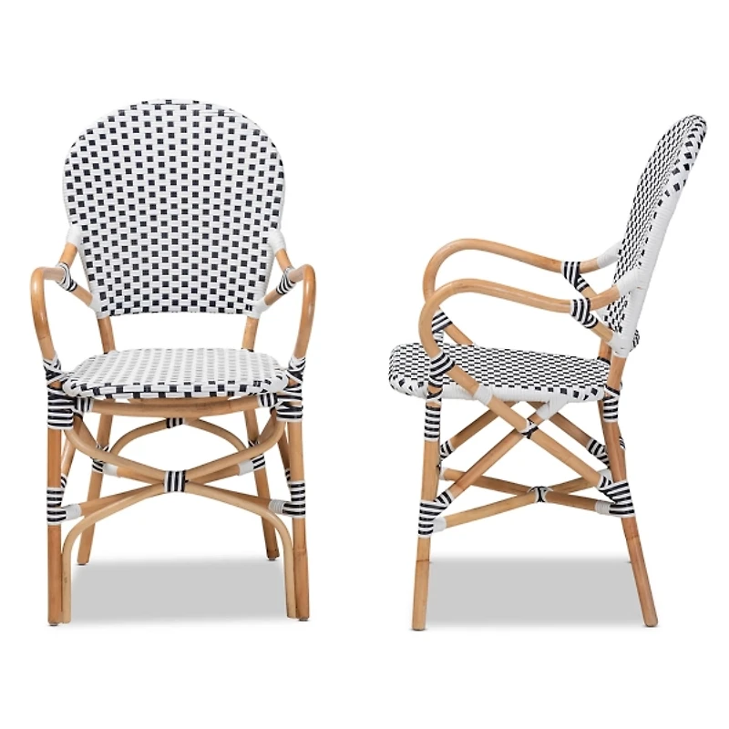 Black and White Woven Dining Chairs, Set of 2