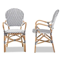 Black and White Woven Dining Chairs, Set of 2