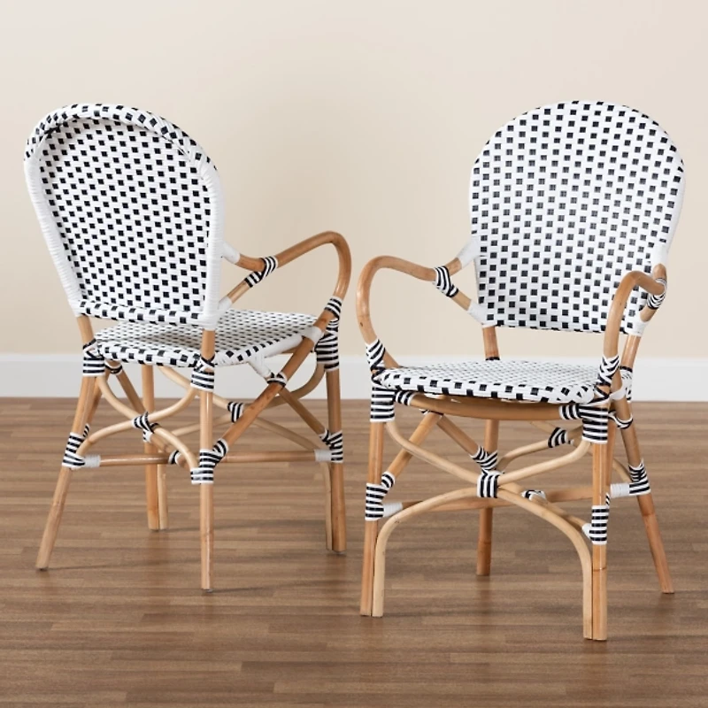 Black and White Woven Dining Chairs, Set of 2