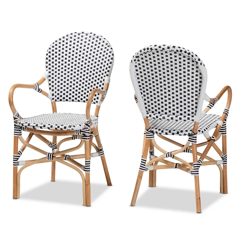 Black and White Woven Dining Chairs, Set of 2