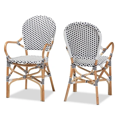Black and White Woven Dining Chairs, Set of 2
