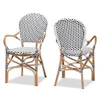 Black and White Woven Dining Chairs, Set of 2