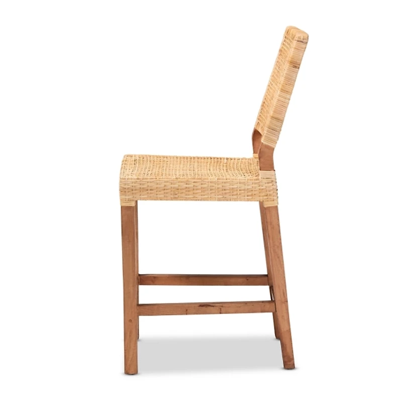 Natural Rattan and Wood Counter Stool