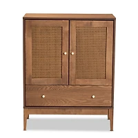 Mid-Century Modern Rattan Walnut Cabinet