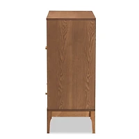 Mid-Century Modern Rattan Walnut Cabinet