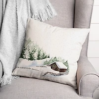 Snowy Cabin Christmas Pillow