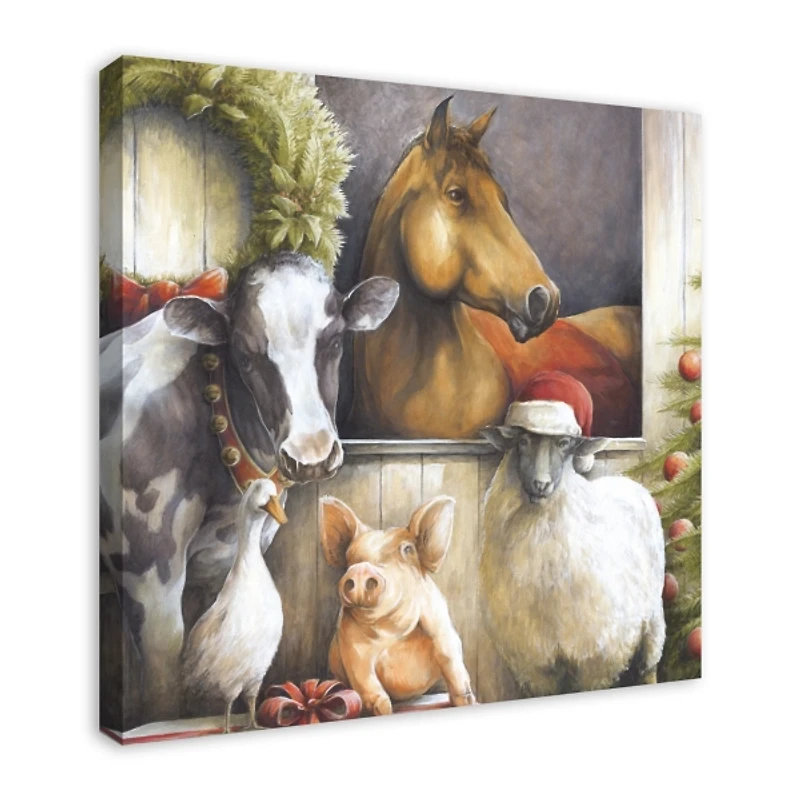 Christmas Barn Animals Canvas Art Print