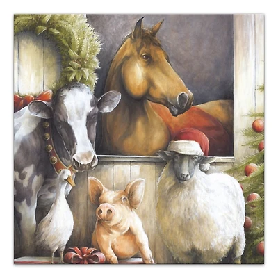Christmas Barn Animals Canvas Art Print