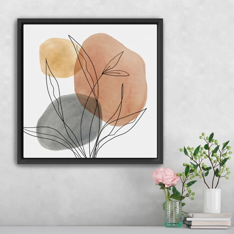 Linear Leaf Trio Framed Canvas Art Print