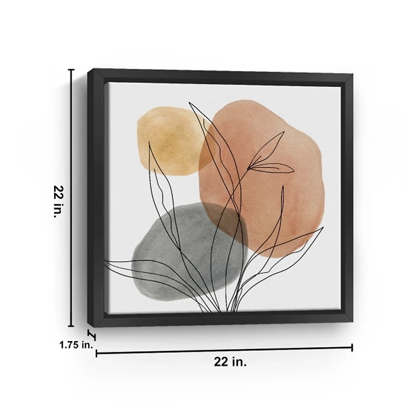 Linear Leaf Trio Framed Canvas Art Print