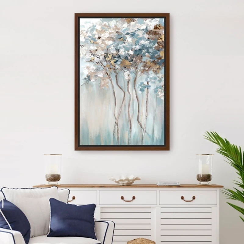 Golden Blue Forest Framed Canvas Art Print