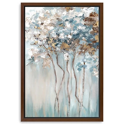 Golden Blue Forest Framed Canvas Art Print