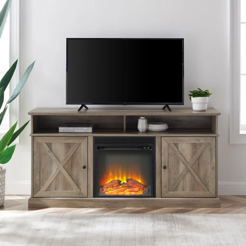 Graywash Rustic Fireplace Cabinet