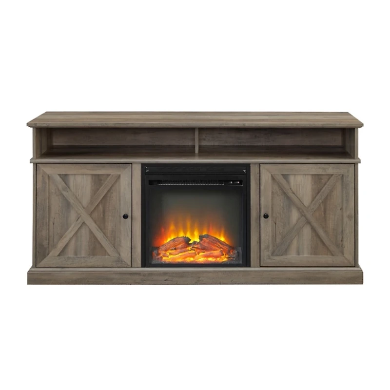 Graywash Rustic Fireplace Cabinet