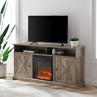 Graywash Rustic Fireplace Cabinet