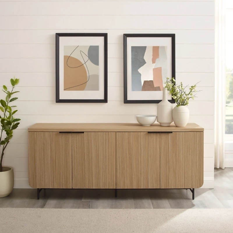 Natural Fluted Wood 4-Door Scandinavian Cabinet