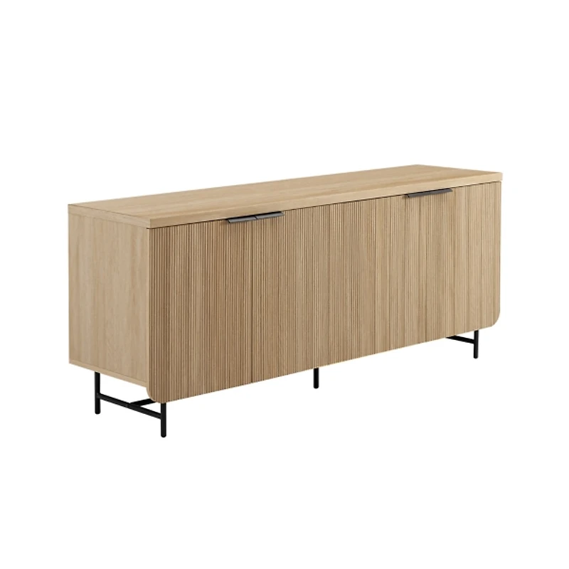 Natural Fluted Wood 4-Door Scandinavian Cabinet