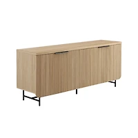 Natural Fluted Wood 4-Door Scandinavian Cabinet