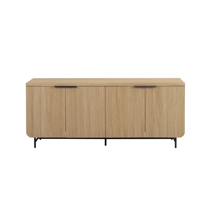 Natural Fluted Wood 4-Door Scandinavian Cabinet